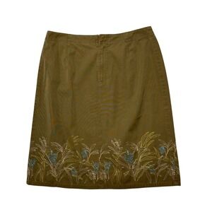 NWT Liz Claiborne Cottage Embroidered A-Line Cotton Skirt Midi Women 8 Olive